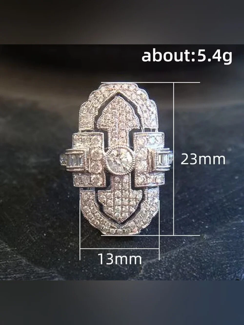 White Rhodium Art Deco Pave Tourmaline Ring